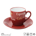 3oz Red Color Glaze Espresso Copo e Pires